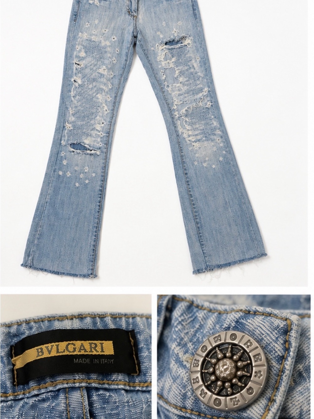 Bulgari Light Blue Distressed Flare Jeans